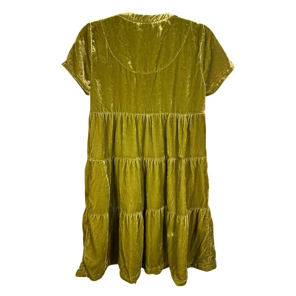 Maeve By Anthropologie XS Olive Green Tiered Velvet Dress XS - Picture 2 of 8